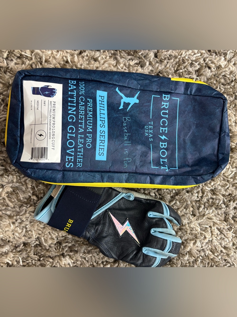 Bruce Bolt Phillips Series Batting Glove Black and Light Blue LEFT HAND ONLY!